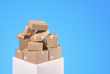 Taped cardboard moving boxes. Copy space for text.