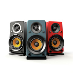 Fototapeta premium Set of portable speakers on white background