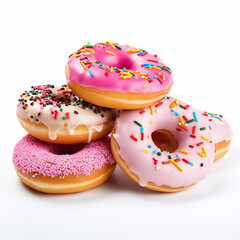 sweet donuts with sprinkles isolated on white background made with generative ai