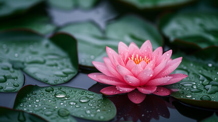 Beautiful pink watery or lotus flower in a pond