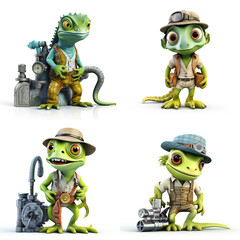 3d chameleon character look like professionals on the white background