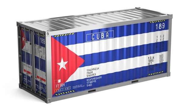 Freight shipping container with national flag of Cuba on white background - 3D illustration