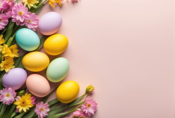 Obraz na płótnie Canvas Easter Egg Border with Fresh Spring Blooms