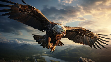 Eagle Flying in Sky. Generated AI - obrazy, fototapety, plakaty