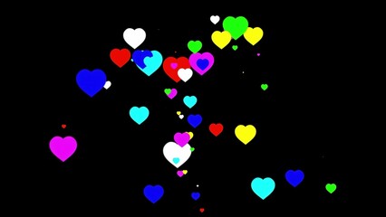 Beautiful illustration of colorful hearts on plain black background