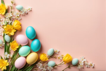 Obraz premium Easter Egg Border with Fresh Spring Blooms