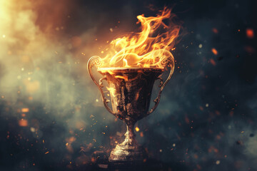Trophy cup with fire - obrazy, fototapety, plakaty