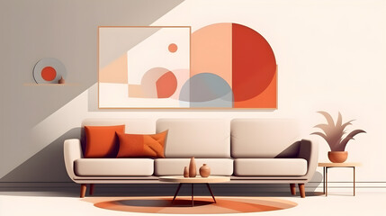 Modern chair on wall background,,
Modern bright interior design with ancient 3D walls and sofa and coffee table. Pro Photo
