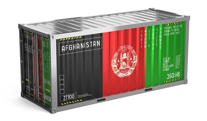 Freight shipping container with national flag of Afghanistan on white background - 3D illustration