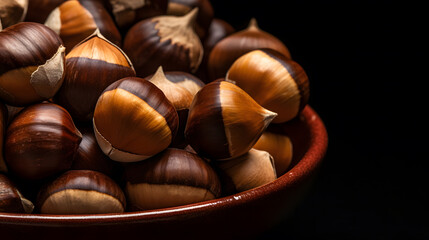 Hazelnuts on a black background. Neural network AI generated
