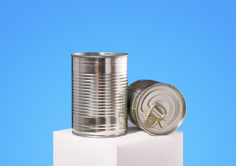 Canned food and concept of food stocks. Cooking and food.