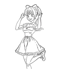 Anime full body manga visual novel npc sprite. Vector line art coloring book. Casual clothes