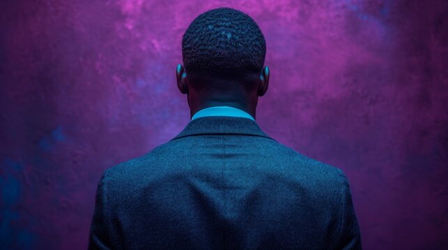 Elegant Man in Tuxedo Posing on Dark Purple Background Generative AI