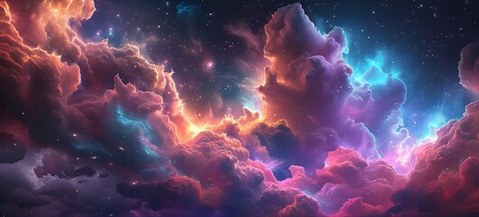 Colorful space galaxy cloud nebula with fluid organic forms in light crimson and light azure. This starry night cosmos supernova background wallpaper showcases a realistic fantasy artwork.