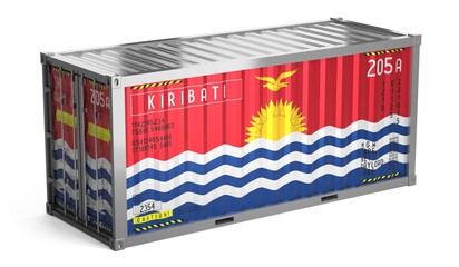 Freight shipping container with national flag of Kiribati on white background - 3D illustration
