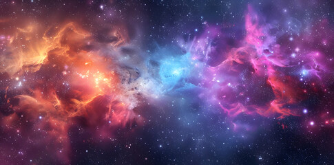 Colorful space galaxy cloud nebula with fluid organic forms in light crimson and light azure. This starry night cosmos supernova background wallpaper showcases a realistic fantasy artwork.