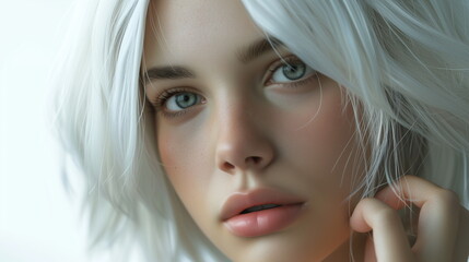 Beautiful blonde blue-eyed woman, perfect skin 