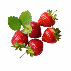 Strawberries on a white background. Ripe juicy red strawberries with green leaves of fresh mint isolated on transparent or white background