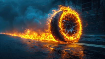 Captured The Burning Car  Motion Modern Auto Tires On Fire At High Speed