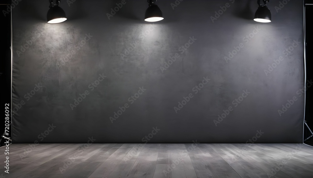 Poster dark grey velvet studio screen with spotlights