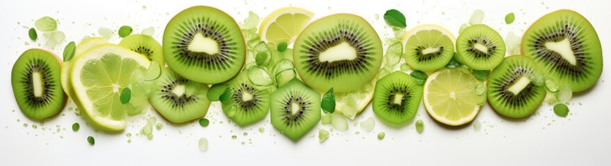 A close-up photo showcasing a group of kiwi slices cut in half on a white plate.