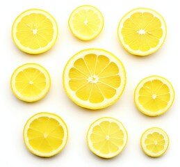 A photo showcasing a group of lemons cut in half, displayed on a white background.