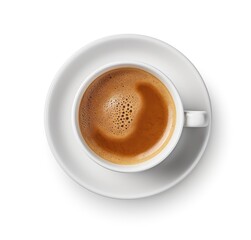 Naklejka premium A cup filled with steaming coffee sits atop a plain white saucer, creating a comforting and warm scene.