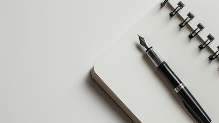Fountain pen on a notebook, a minimalist workspace setup