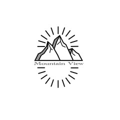 mountain view monoline vector illustration for logo, icon, sign, template, design, etc