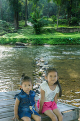 asian children Mae ta khrai national park in Chiangmai Thailand