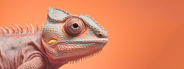 Animal photography  - Chameleon reptile, isolated on orange background