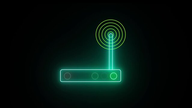 Neon multicolored wireless router. An example of sharing a wifi network in vector form.