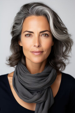 Face portrait of elegant woman with grey hair