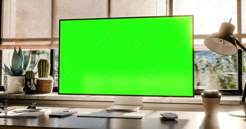 Poster computer all-in-one camera revolves around the blank screen - footage includes chroma key, blank ver