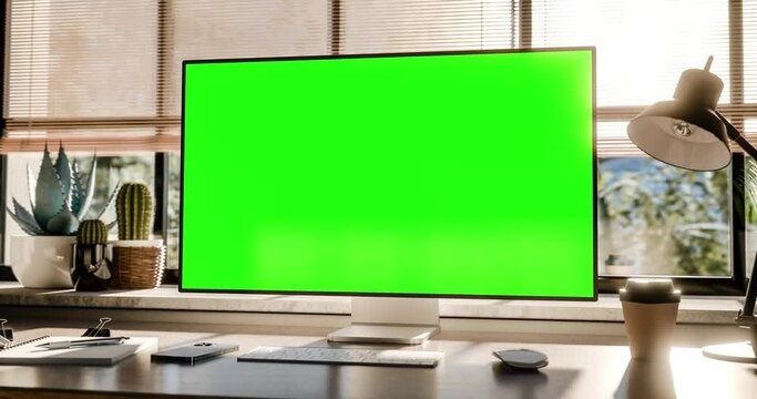 Computer all-in-one camera revolves around the blank screen - footage includes chroma key, blank version, and tracking, as well as luma matte screen layers