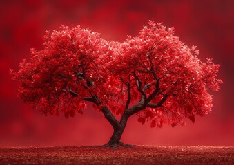Fototapeta na wymiar A Red Tree Standing in a Field