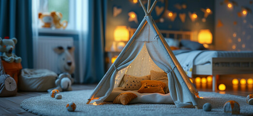 Children's room with games and toys tent campaign games