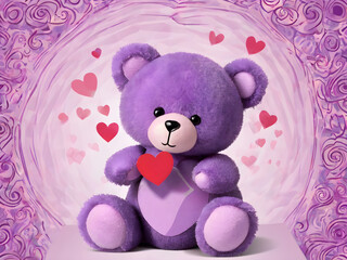 cute fluffy teddy bear with hearts valentines day card