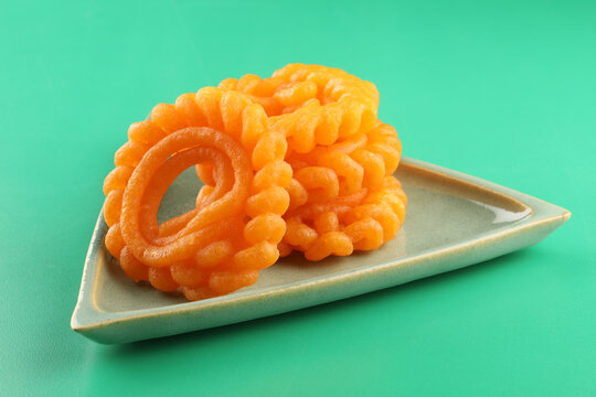 Indian Sweet Food Imarti Also Know as Amriti, Omriti, Jahangir, Jalebi, Jaangiri. It is Made by Deep-Frying Vigna Mungo Flour Batter in a Kind of Circular Flower Shape.