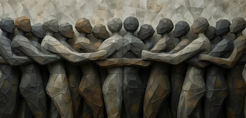 Concept sculpture of national unity, everyone supports each other and is united