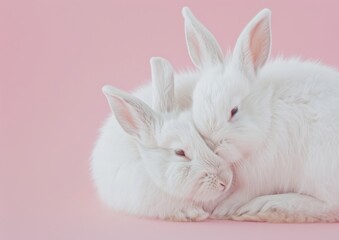 Two White Rabbits Lying Together