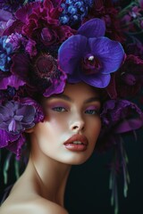 Naklejka premium an elegant model with a flower crown on her head