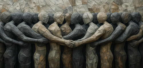 Concept sculpture of national unity, everyone supports each other and is united