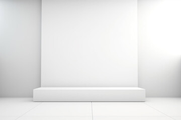 Modern white display podium in bright room
