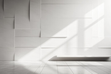 Sleek white podium with geometric shadow design