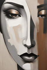 Abstract Art-inspired portrait of a vibrant woman. Surreal portrait of beautiful woman. Colorful hair. Unusual color work. digital art. Illustration of beautiful young woman. Generative AI.