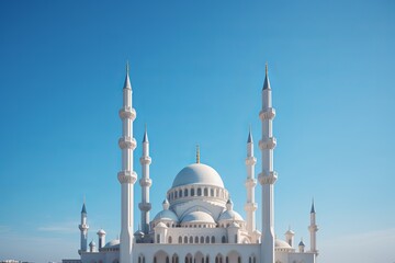 Fototapeta na wymiar A majestic mosque stands tall against a clear blue sky, 