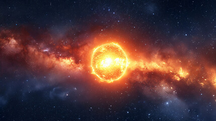 Obraz na płótnie Canvas Panoramic view of the Sun star and galaxy