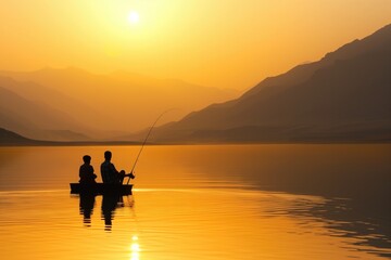 Fototapeta premium A middle eastern father and son fishing together