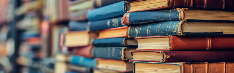 bookcrossing concept, banner with many vintage books